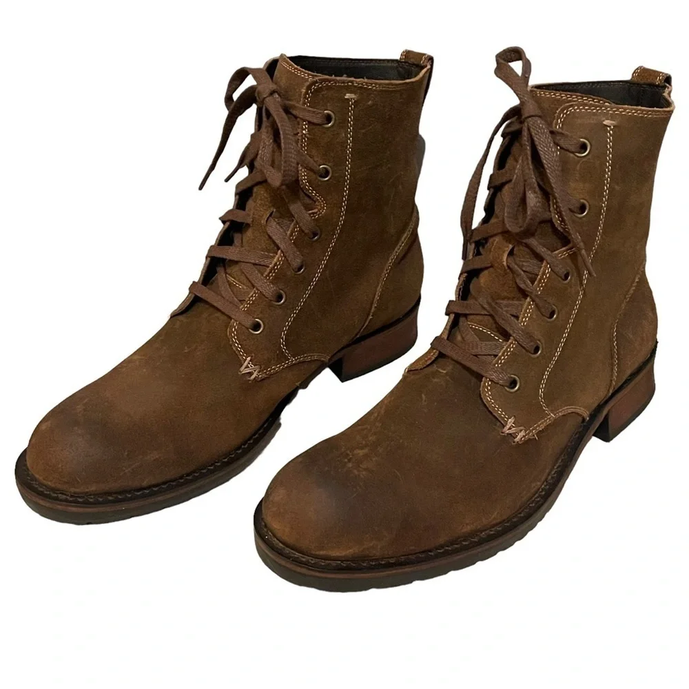 John Varvatos USA Men’s Suede Brown Leather Lace Up Mid Shaft Boots‎ Size 11.5